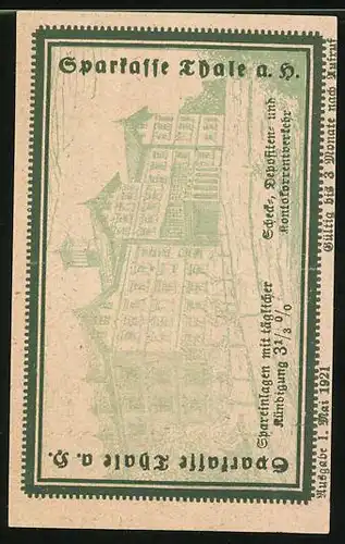 Notgeld Thale a. H. 1921, 5 Pfennig, Wappen u. Gebäude