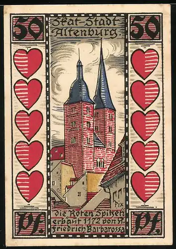Notgeld Altenburg 1921, 50 Pfennig, Die Roten Spitzen erbaut v. Barbarossa
