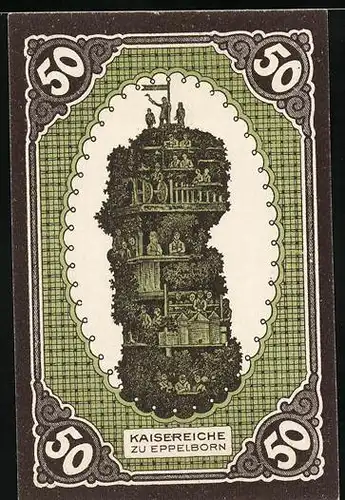 Notgeld Eppelborn-Dirmingen 1921, 50 Pfennig, Kaisereiche, Arbeiter u. Getreide
