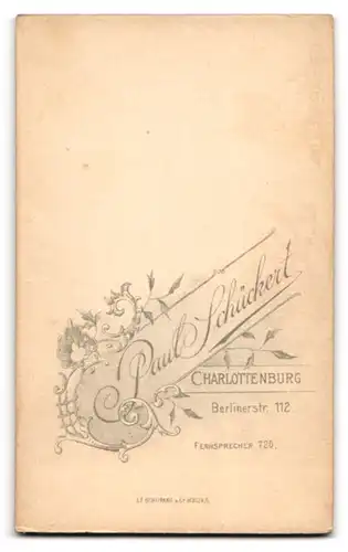 Fotografie Paul Schückert, Charlottenburg, Berlinerstr. 112, Kleines Kind im Kleid steht auf einem Stuhl