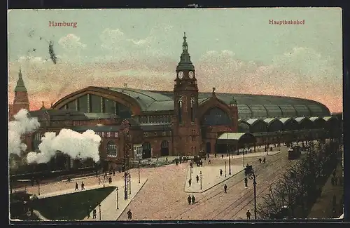 AK Hamburg-St.Georg, Hauptbahnhof mit Strassenbahn