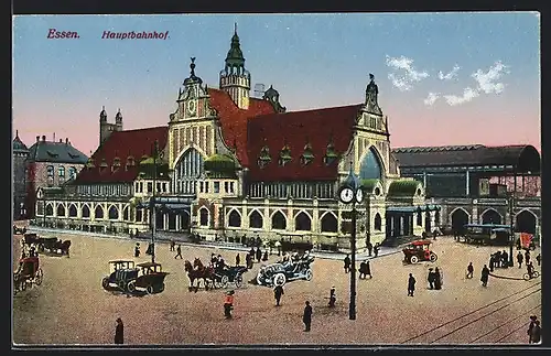 AK Essen, Hauptbahnhof mit Pferdekutschen