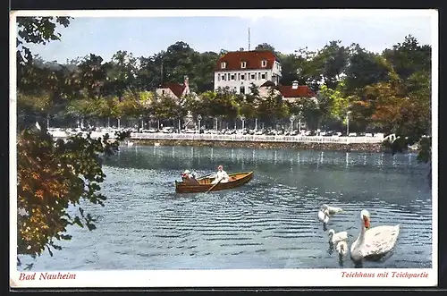 AK Bad Nauheim, Teichhaus mit Teichpartie