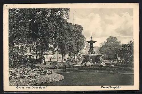 AK Düsseldorf, Corneliusplatz mit Springbrunnen