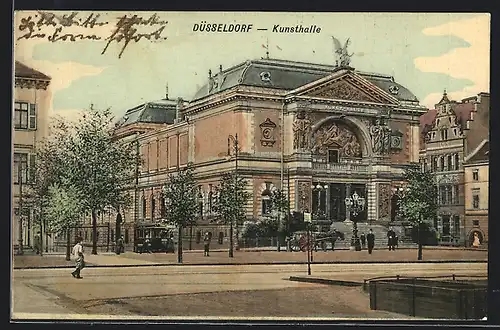 AK Düsseldorf, Kunsthalle mit Pferdekutsche