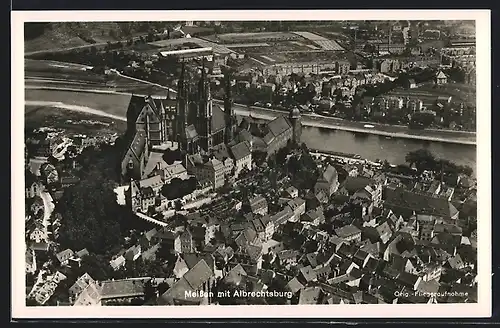 AK Meissen, Ortsansicht mit Albrechtsburg aus der Vogelschau