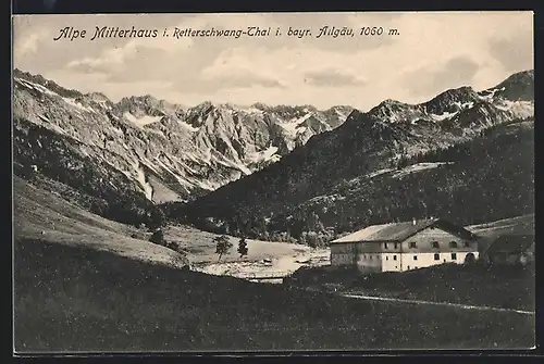 AK Hindelang, Blick auf die Mitterhaus-Alpe im Retterschwang-Thal