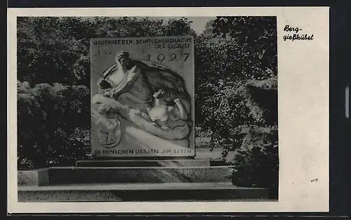 AK Berggiesshübel, Hochwasser-Denkmal 1927