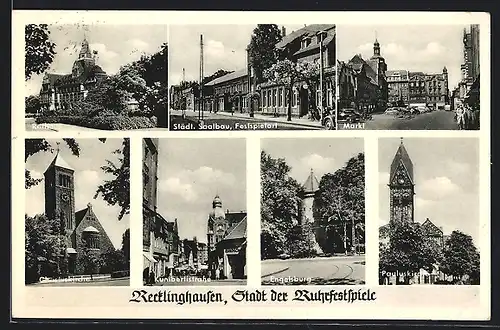 AK Recklinghausen, Kunibertistrasse, Markt, Städt. Saalbau