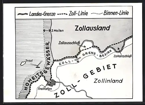 AK Landes-Grenze und Zoll-Gebiet, Karte eines Grenzabschnitts aus dem Episkop