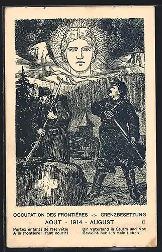 Künstler-AK Occupation des Frontières - Grenzbesetzung 1914, Helvetia