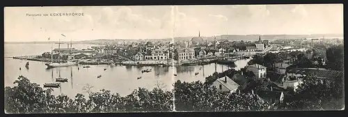 Klapp-AK Eckernförde, Panorama mit Hafen und Dampfer