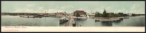 Klapp-AK Konstanz a. Bodensee, Panorama mit Dampfer und Anlegestelle