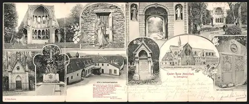 Klapp-AK Heisterbach im Siebengebirge, Kloster-Ruine mit Hotel u. Wirtschaftsgebäude, Erbbegräbnis, Denkmal