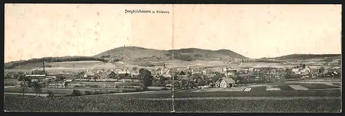 Klapp-AK Borgholzhausen in Westfalen, Panorama mit Fachwerkshäusern und Schornsteinen