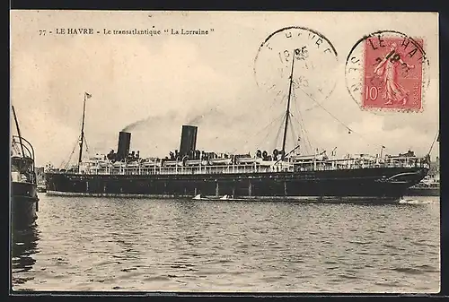 AK Le Havre, Passagierschiff La Lorraine vor der Küste