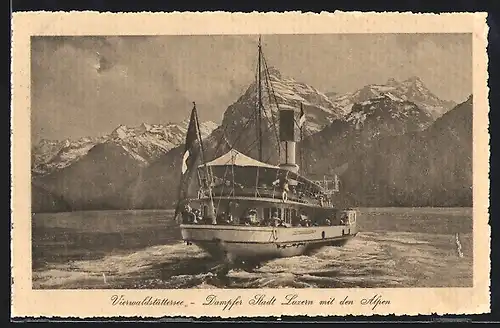 AK Dampfer Stadt Luzern auf dem Vierwaldstättersee mit den Alpen