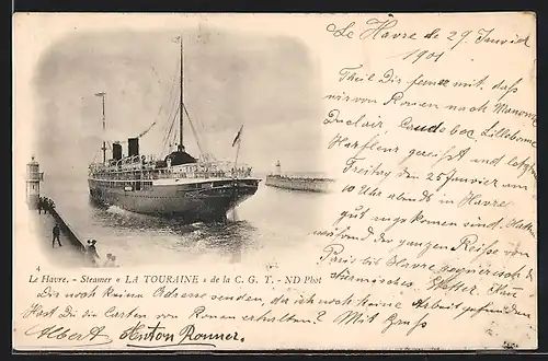 AK Le Havre, Steamer La Touraine de la C. G. T.