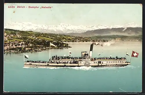 AK Zürich, Dampfer Helvetia, Ortsansicht