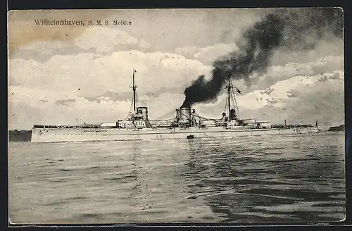 AK Kriegsschiff S. M. S. Moltke liegt ruhig im Wasser