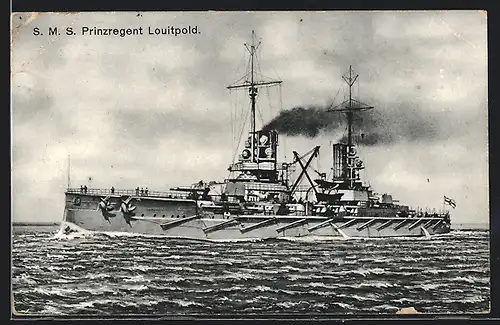 AK Kriegsschiff S.M.S. Prinzregent Louitpold in der Nähe der Küste