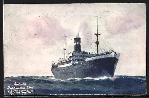 AK Passagierschiff T.S.S. Saturnia unter Dampf bei Wellengang, Donaldson Line