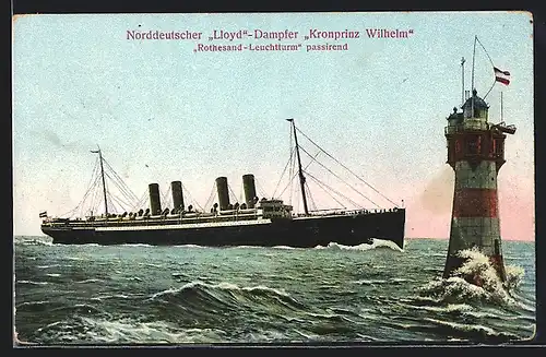AK Passagierschiff Kronprinz Wilhelm passiert den Rothesand-Leuchtturm