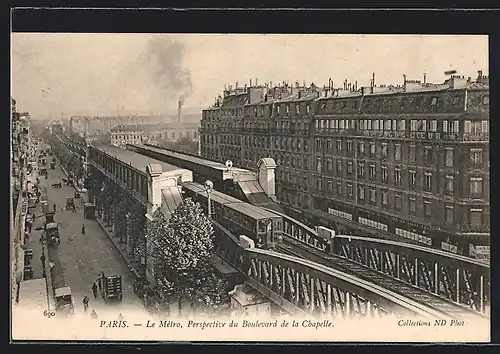 AK Paris, Le Métropolitain, Boulevard de la Chapelle, U-Bahn-Hochtrasse