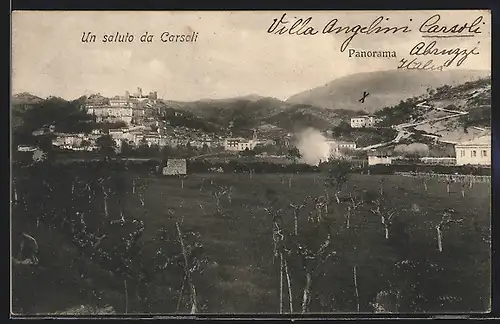 AK Carsoli, Panorama mit Ruine und Villa