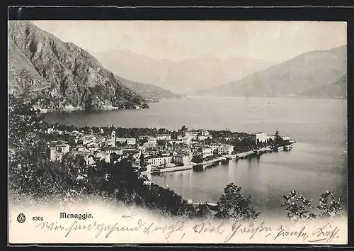 AK Menaggio, Ortsansicht mit See und Bergen