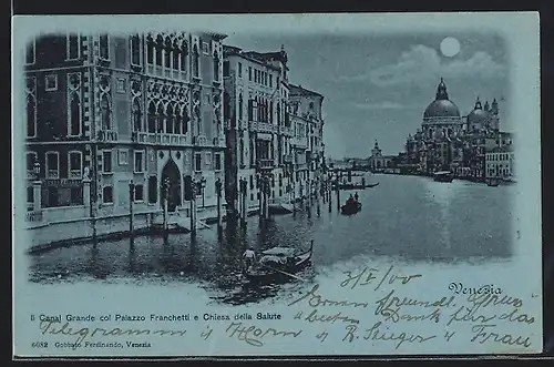 Mondschein-AK Venezia, Il Canal Grande col Palazzo Franchetti e Chiesa della Salute