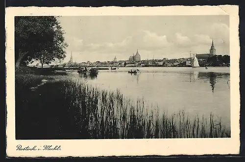 AK Rostock /Meckl., Panorama vom Wasser aus