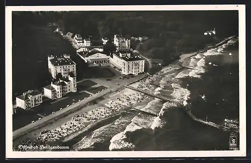 AK Heiligendamm, Blick auf Strand mit Seebrücke, Fliegeraufnahme