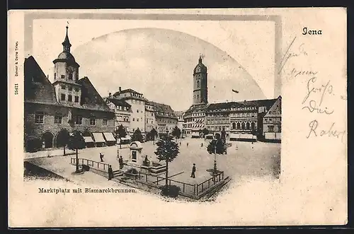 AK Jena, Marktplatz mit Bismarckbrunnen
