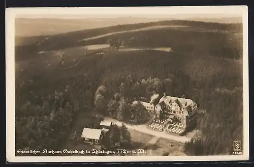 AK Gabelbach bei Ilmenau /Th., Staatliches Kurhaus vom Flugzeug aus