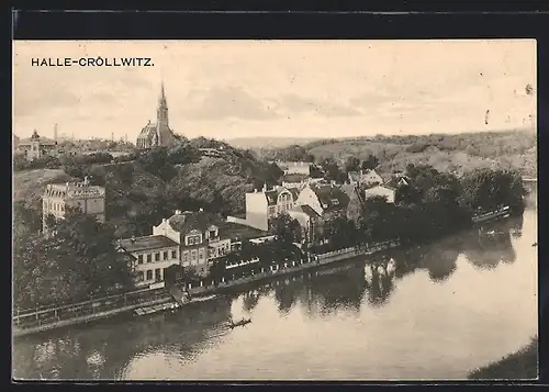 AK Halle-Cröllwitz, Ortsansicht aus der Vogelschau