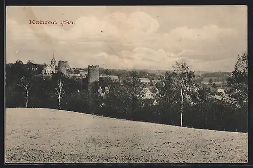 AK Kohren /Sa., Ortsansicht mit Ruine