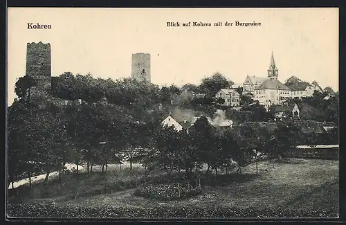 AK Kohren, Blick auf den Ort mit Burgruine
