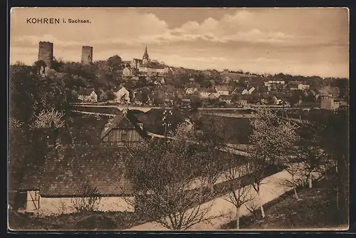 AK Kohren /Sa., Ortsansicht mit Strasse aus der Vogelschau