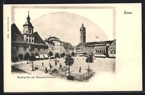 AK Jena, Marktplatz mit Bismarckbrunnen