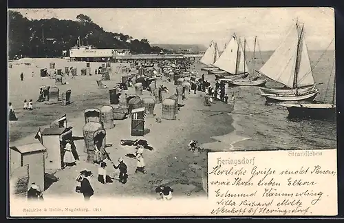 AK Heringsdorf /Ostsee, Strandleben aus der Vogelschau