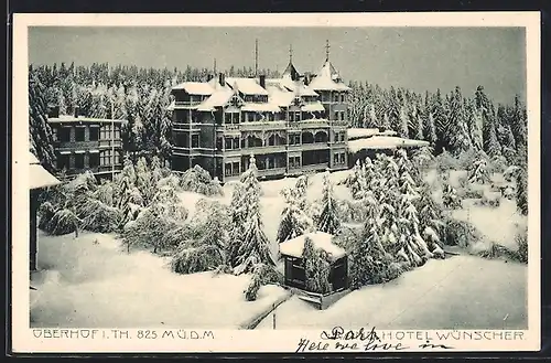 AK Oberhof, Grand Hotel Wünscher im Winter, Aussenansicht