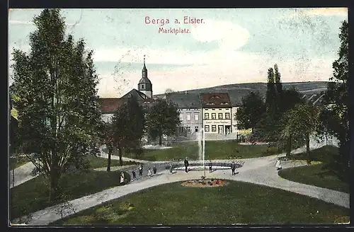 AK Berga a. Elster, Marktplatz aus der Vogelschau