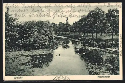 AK Welver, Klosterteich mit Blick zum Turm