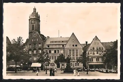AK Jena, Markt mit Hanfried, Germanenhaus und Kirche