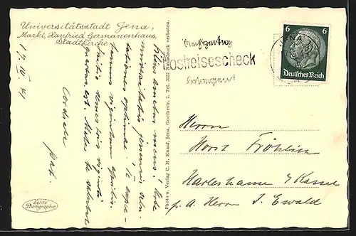 AK Jena, Markt mit Hanfried, Germanenhaus und Kirche