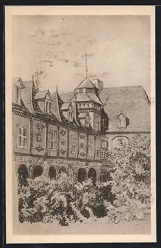 Künstler-AK Rheydt, Ostfassade vom Schloss