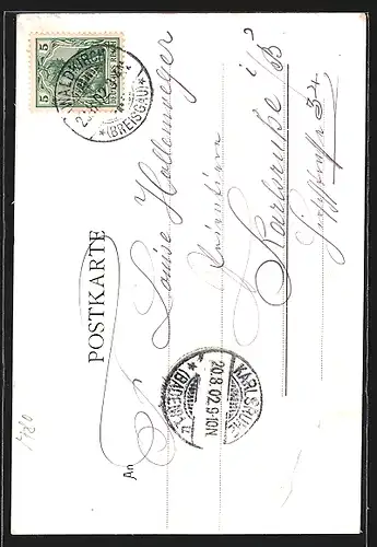 Künstler-AK Waldkirch, Strassenpartie mit Ruine