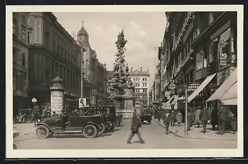 AK Wien, Graben mit Litfasssäule und Geschäften
