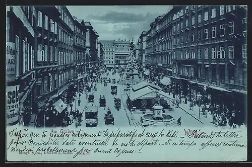 Mondschein-AK Wien, Graben, Partie mit Café Schrancl und der Dreifaltigkeitssäule